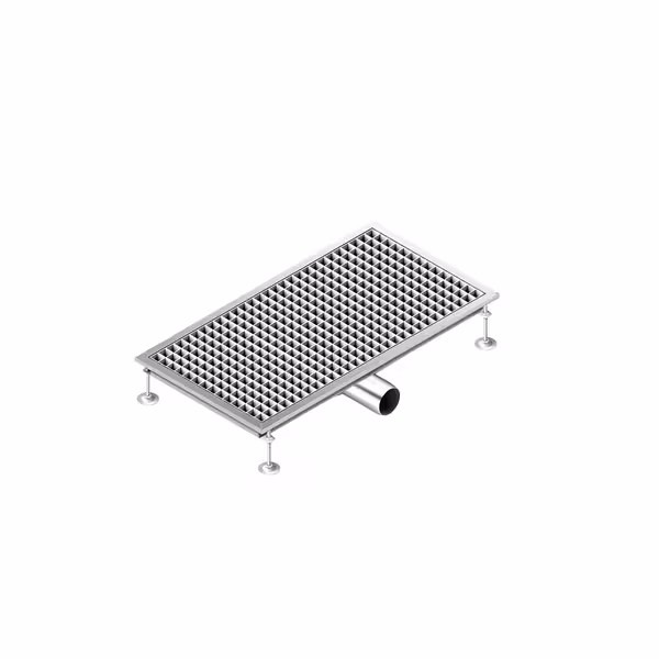 Podni odvod od nehrđajućeg čelika – 750 x 400 mm – ugradnja u ravnini s podom i bočni izlaz – Ø 70 mm
