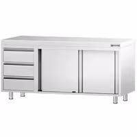 خزانة عمل ستانلس ستيل KOPENHAGEN PREMIUM - 1800x600mm - أبواب منزلقة - وحدة أدراج 3 يسار
