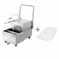 Filtar za friteznо ulje s ispusnim ventilom - 510x850x965 mm | 550 W | 220–240 V | 50 Hz | kapacitet filtracije do 48 l/min - nehrđajući čelik | s kotačima - uključuje 5 filtera