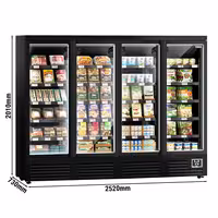 Commercial multideck display fridge - 2520mm - 1900L - with 4 hinged glass doors & 5 shelves - Black