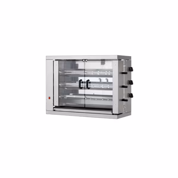 Commercial Gas Chicken Rotisserie Oven - 16kW - with 3 Skewers for up to 18 chickens
