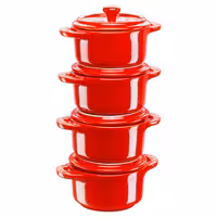 (4) STAUB| Ceramic Mini Cocotte Set, Round – Cherry Red - Ø 100 mm - 0.20 L Each
