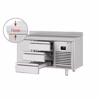 Rashladni pult PREMIUM PLUS - 1468x600 mm - 250 l - s 1 vrata - s 3 ladica - Ventilirano hlađenje - Podignuti rub