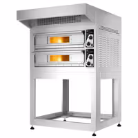 Electric Deck Pizza Oven - Twin Deck - Firebrick Base - 4+4 - Ø 33cm (13") - 230V 3 Phase - Mechanical Controls - up to 400°C - incl. Hood & Base frame