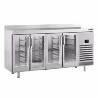 Stół chłodniczy barowy do napojów Premium PLUS – 2452 x 700 mm – z 4 drzwiami szklanymi i rantem