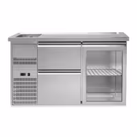 Direct Draw Beer Dispenser / Kegerator - 1 Glass Door + 2 Drawers PREMIUM – 1 sink left - 1550×700 mm