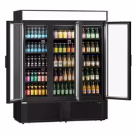 Commercial Beverage Display Fridge - 1600mm - 891 Litres - with 3 hinged glass doors - Black - Temperature range 1 to 10 °C
