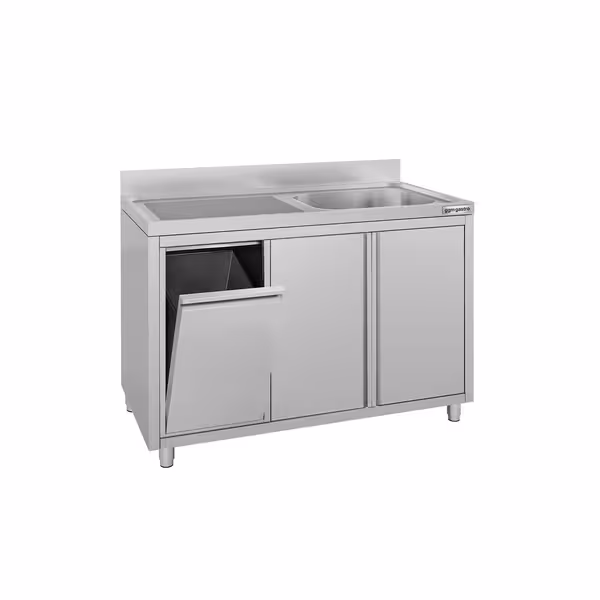 Sudoper s ormarićem ECO - inox - 1200 x 600 mm - s košem za otpatke - s 1 koritom - korito desno