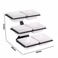 Etagere / Buffet Stand - Black - square - Height: 415mm - incl. 6 Melamine bowls 498x240mm - with 3 shelves - Powder-coated stainless steel frame & Melamine bowls