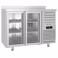 Stół chłodniczy barowy do napojów Premium PLUS SUPERCOOLER – stal nierdzewna – 1475 x 700 mm – z 2 drzwiami szklanymi i rantem