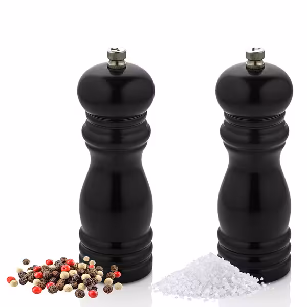 (12 buc) Set râșnițe sare și piper - Lemn - Înălțime: 140 mm - Negru