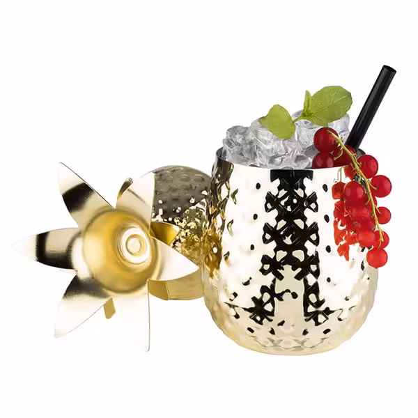 (6 adet) Karıştırma Kabı PINEAPPLE - 500ml - Gold - Kapak