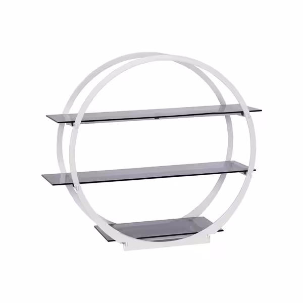 Etagere / Buffet Stand - Stainless steel frame & white plexiglass shelves - White - round - Ø490mm - with 3 shelves