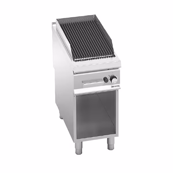 Lávaköves gázgrill - 9 kW - Öntöttvas grillrács - Szabadon álló kivitel - Rozsdamentes acél kivitel