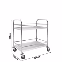 Kolica za posluživanje - 805x460 mm - s 2 polica s ojačanjem s tihim kotačima