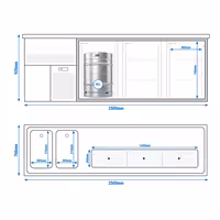 Direct Draw Beer Dispenser / Kegerator 3 Glass Doors PREMIUM – 1 sink left - 2500×700 mm - 3 drip trays