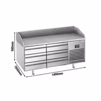 Commercial Pizza Prep Counter - Granite Top PREMIUM PLUS - 1980x700mm - with 0 doors & 6 dough drawers
