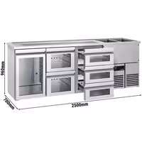 Pivski šank PREMIUM - 2500x700 mm - 1 Staklena vrata & 5 Staklene ladice