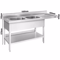 Pult za pranje za perilicu posuđa - 1800x600 mm - s 2 korita