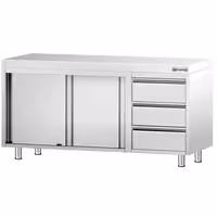 Arbetskåp i rostfritt stål PREMIUM - 1600x700 mm - med 2 skjutdörrar