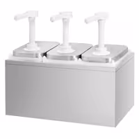 Dispenzer za umake - nehrđajući čelik AISI 304, spremnici polipropilen - 4-dijelni (postolje, 3 spremnika, 3 pumpe) - 3x 2 l - 375x215x325 mm - einstellbarer Dosierung - s spremnikom - uklj. postolje od nehrđajućeg čelika