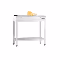 Masă de lucru din oțel inoxidabil PREMIUM – 700 x 700 mm – cu blat de bază – incl. placă de tăiere albă