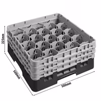 CAMBRO | CAMRACK® - Košara za pranje čaša 1/1 - 20 odjeljaka - Sa 3 produžetka - 500x500 mm - Crna boja