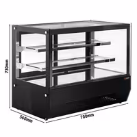 Countertop display fridge - 120L - 700mm - Double glazing - square - with 2 glass shelves - rear sliding glass doors - Black
