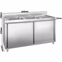 Sudoper s ormarićem PREMIUM - inox - 2000 x 700 mm - sa 2 korita - korita lijevo