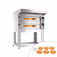 Electric Deck Pizza Oven - Twin Deck - Refractory Stone Deck - 6+6 x Ø 33cm (13") - Mechanical Controls - up to 400°C - incl. Stainless steel hood & Base frame