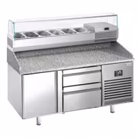 Table réfrigérée à pizza Premium PLUS - 1490x700 mm - avec 1 porte & 2 tiroirs - incl. vitrine réfrigérée - 6x GN 1/4