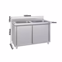 Sudoper s ormarićem ECO - inox - 1600 x 600 mm - sa 2 korita - korita sredina