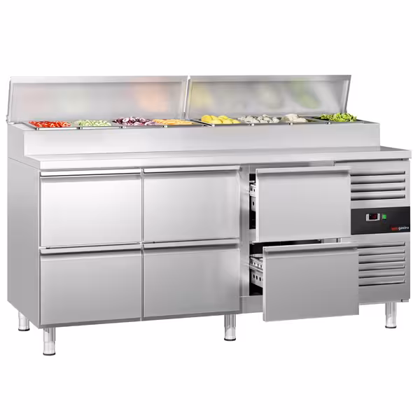 Stół chłodniczy do pizzy PREMIUM - 1795x700mm - z 6 szufladami - na 8x GN 1/3 - z pokrywą stalową