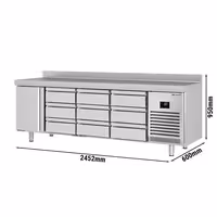Aukstuma galds PREMIUM PLUS - 2452x600 mm - 510 l - ar 1 durvīm - ar 9 atvilktnēm - ar apmali