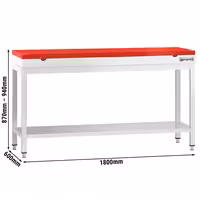 Commercial Stainless Steel Centre Table PREMIUM - 1800x600mm - with Undershelf - with Green/Red/White Chopping Board