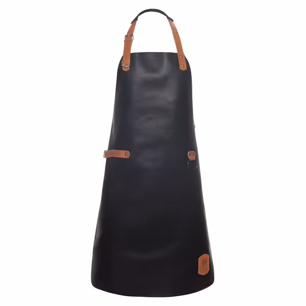 KARLOWSKY | Leather Bib Apron – Black - 100% Cowhide - Adjustable Neck - Barista & Chef