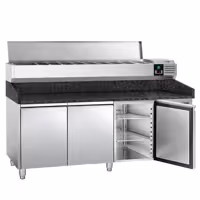 Stół chłodniczy do pizzy PREMIUM - 2025x800mm - z blatem granitowym - 3‑drzwiowy - z nadstawką chłodniczą - 9x GN 1/3