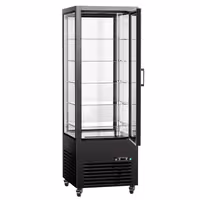 4-Sided Glass Display Fridge - 440L - 675mm - Double glazing - with 5 glass shelves - front & rear glass doors - for drinks & dairy - Black