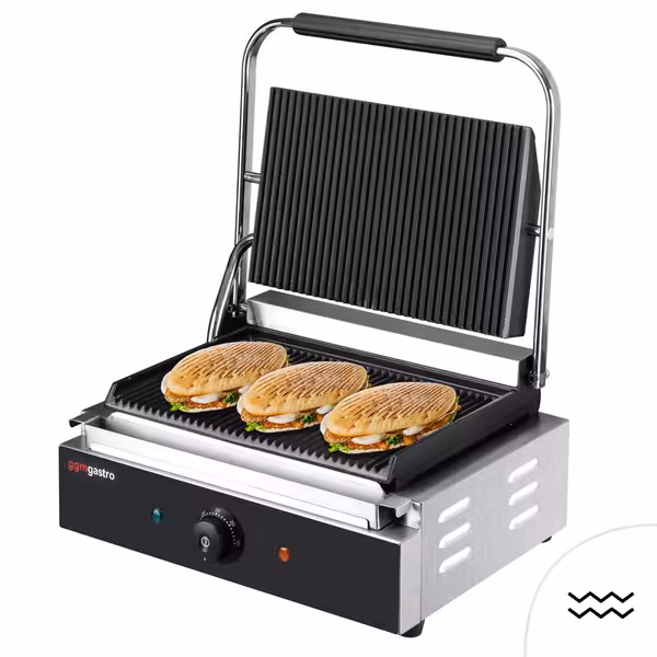Grătar de contact / Grătar pentru hamburgeri – 2,2 kW – cu grătare sus și jos – Suprafață de gătit: 345x235 mm