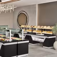 Bakery Buffet Display Counter BELFAST - 2000mm - with 2 Shelves - on Castors - Black Granite Worktop