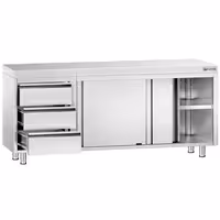 خزانة قاعدية ستانلس ستيل KOPENHAGEN PREMIUM - 2000x600mm - أبواب منزلقة - وحدة أدراج 3 يسار