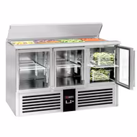 Pult za pripremu salate PREMIUM - 1368 mm - 368 l - 3 staklena vrata - s ugradnim ležištem za GN 1/1 i poklopac od nehrđajućeg čelika