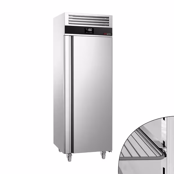 Commercial Upright Freezer Stainless steel PREMIUM - GN 2/1 - 700L - with 1 glass door - On castors - For UK