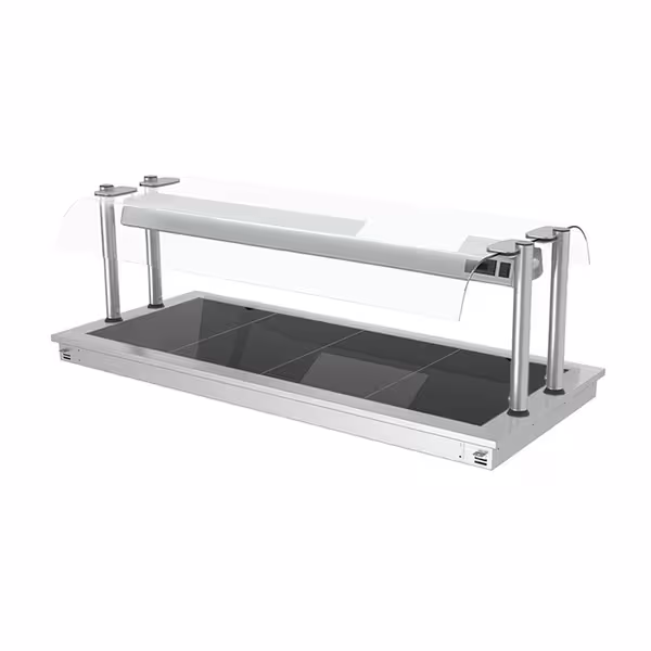 Värmeplatta i rostfritt stål - drop-in - 1460 mm - 4x GN 1/1 - 1,8 kW - med hygienskydd i glas