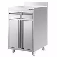 Radni ormarić – za aparat za kavu – 600 x 600 mm – s 2 krilna vrata, 2 ladice i odbojnim rubom