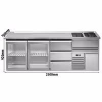Direct Draw Beer Dispenser / Kegerator PREMIUM – 2500×700 mm – 2-Glass Door, 3-Drawer