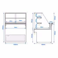 Šaldomas prekystalis TORONTO - 1000x880 mm - Spalva juoda - Dvigubas priekinis stiklas - Su 2 lentynomis - Granitinis stalviršis juodas