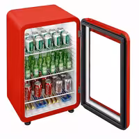 Commercial Mini Bar Refrigerator - 495mm - 113L - with 1 glass door & reversible hinges - Red - Double-glazed glass door