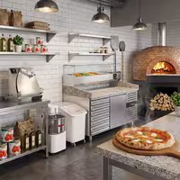 Stół chłodniczy do pizzy ECO - 1500x800mm - z blatem granitowym - 1‑drzwiowy, 7 szuflad - z nadstawką chłodniczą z osłoną szklaną - 6x GN 1/3