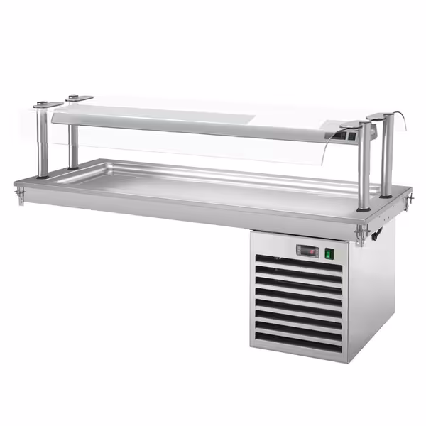 Upotettava kylmälevy - 1800 mm - +2–+8 °C - 5 x GN 1/1 - 700 W - kaksipuoleinen lasisuoja